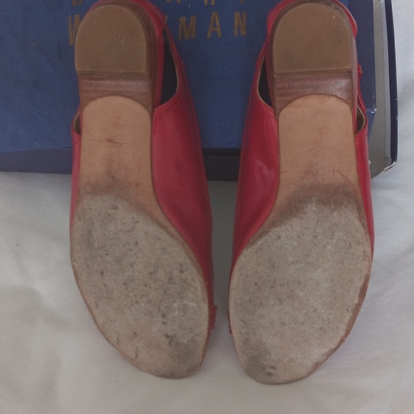 Stuart Weitzman red peeptoe flat.5.5,patent leather - Picture 4 of 7